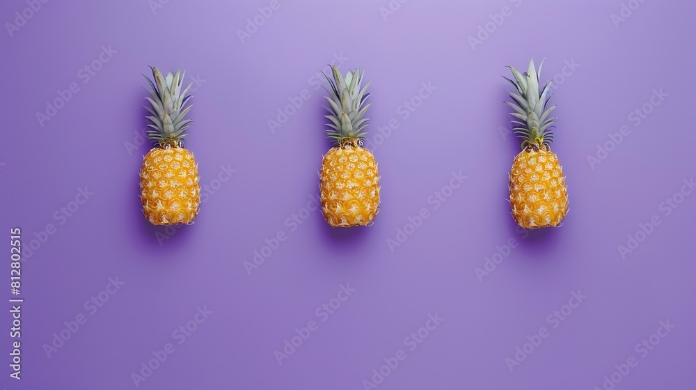 Poster creative layout made of pineapple on the purple background flat lay food concept macro concept : gen