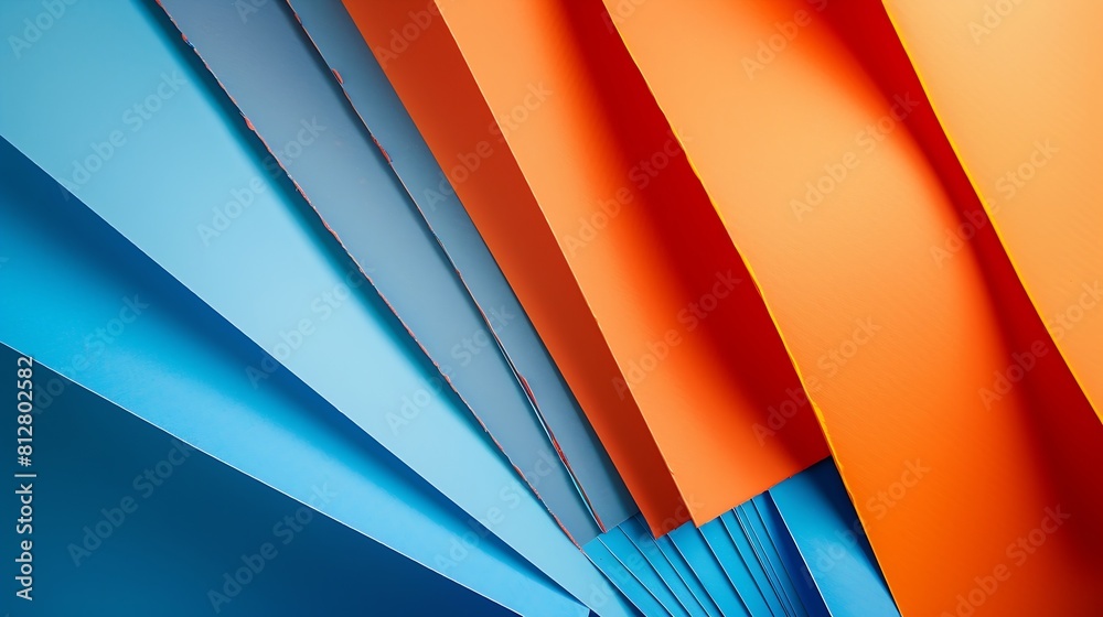Poster from above layout of colorful cardboard sheets in orange and blue shades : generative ai