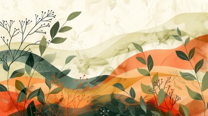 Soft swirls embrace delicate foliage in a serene, earthy composition