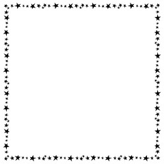 Square frame, border from small black stars isolated on white background in flat style. Vector design element. Theme of astronomy, space, victory, holidays