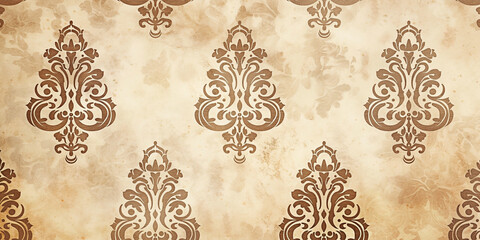 Elegant beige vintage damask pattern on grunge textured background.
