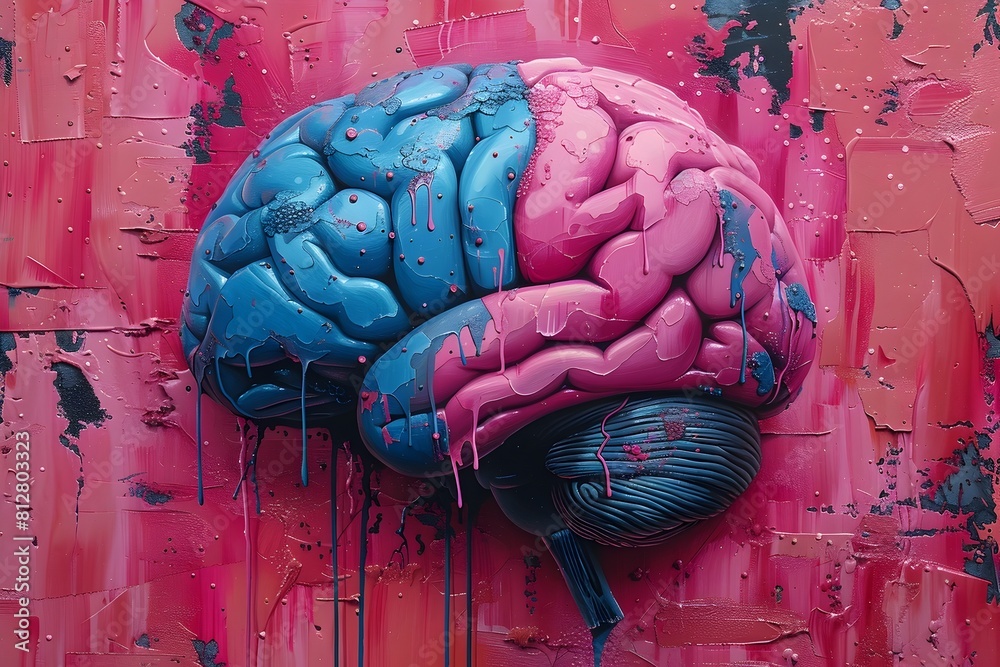 Fototapete Vibrant Neo Expressionistic of the Human Brain Showcasing Intricate Neural Pathways and Cognitive Complexity