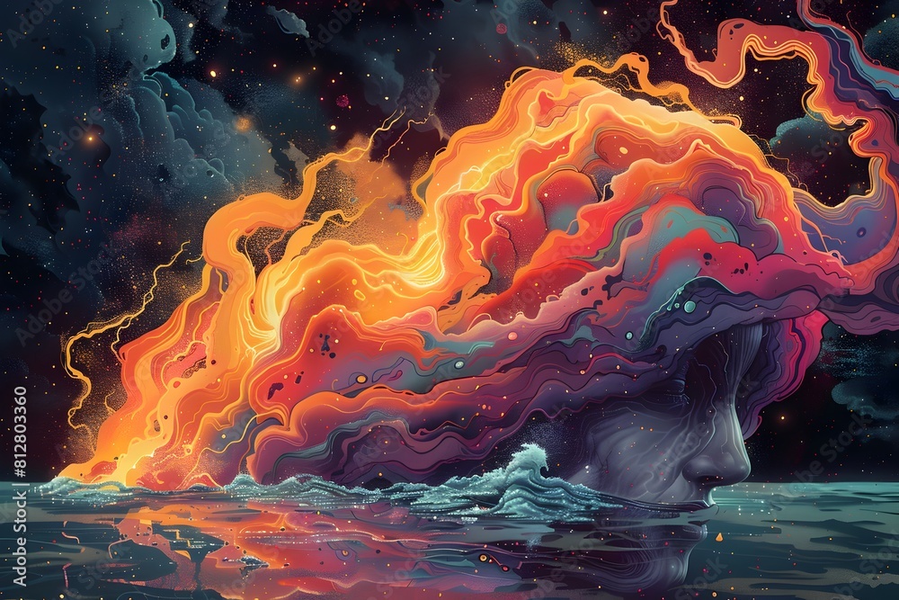 Poster Mesmerizing Cosmic Eruption of Fiery Celestial Energies in the Tempestuous Void of the Universe