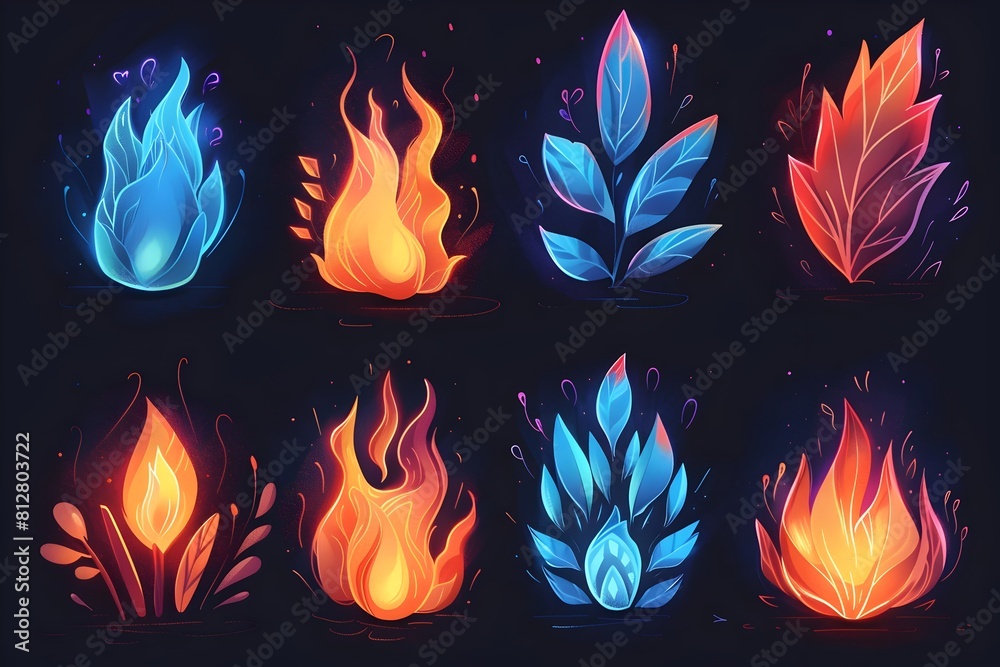 Poster mesmerizing elemental fire abstractions in vivid flat graphics