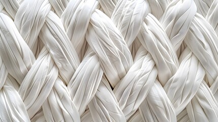 White braided background, 3D rendering of white rope texture. White braid pattern with a wide frame.
