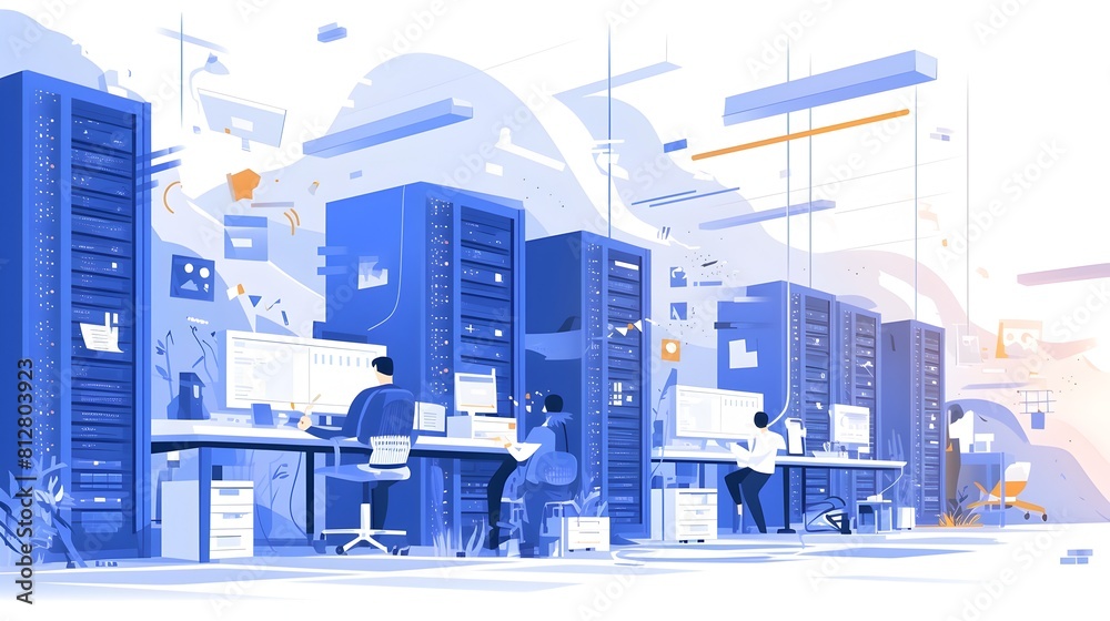 Poster server room design concept for data storage and information technology management in a modern office
