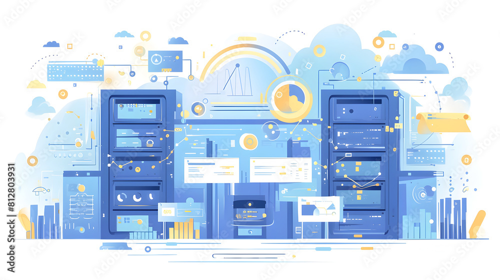 Aufkleber sleek of a modern data center and server network infrastructure