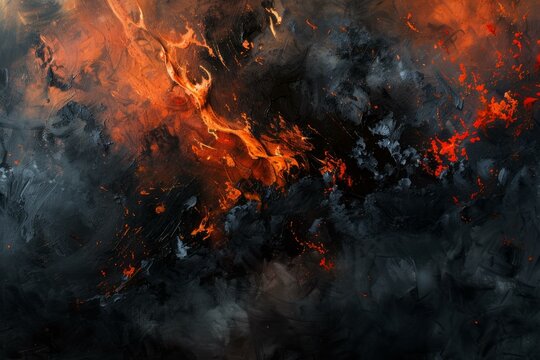 Vibrant abstract fiery inferno texture with red and orange colors. Dynamic flowing brushstrokes. And a modern artistic background design. Depicting the intense passion and chaos of a molten explosion