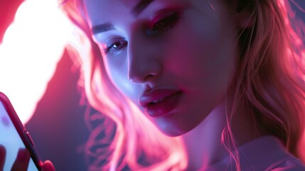 Sample photo gallery of beautiful woman shown on mobile phone : Generative AI