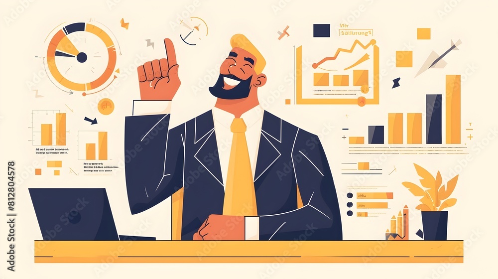 Aufkleber successful businessman working on digital analytics and finance strategies for business growth and d