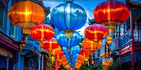 Chinese lanterns hanging in San Franciscos Chinatown in September 2019. Concept Travel Photography,...