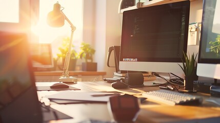 Designers desk with responsive web design concept : Generative AI