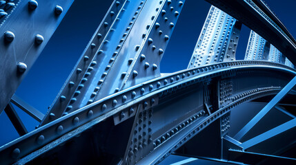 Detailed close-up of a modern steel bridge under night lighting