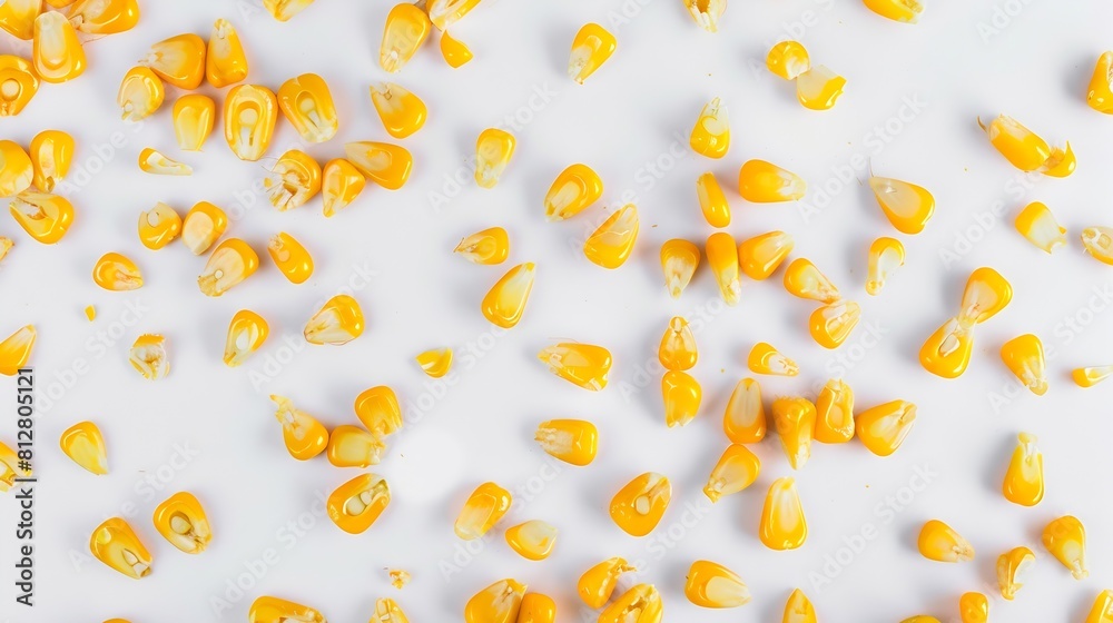 Poster creative layout made of yellow corn on the white background flat lay food concept macro concept : ge