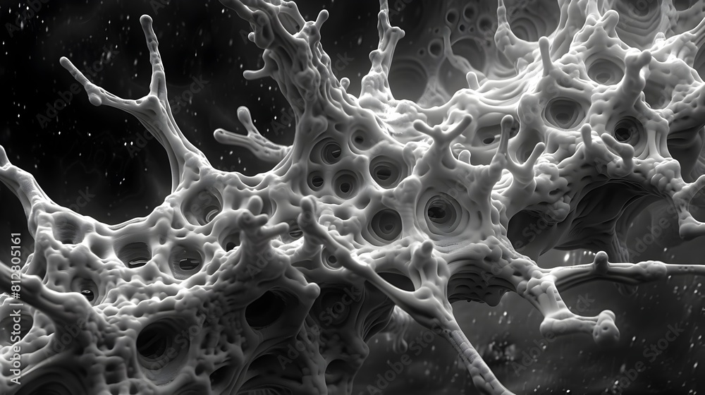 Poster Intricate Electron Micrograph of Complex Brain Neural Network Revealing Detailed Cellular Structures and Interconnections