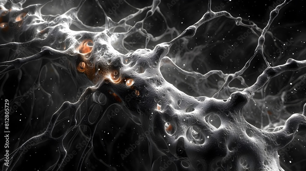 Poster Electron Microscopy of Intricate Brain Neural Network with Vibrant Colorful Patterns and Depth of Field