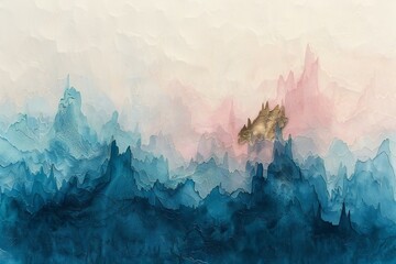 Abstract watercolor painting of mountains and sky,  Digital art painting