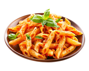 Italian cooked pasta in plate on transparent background
