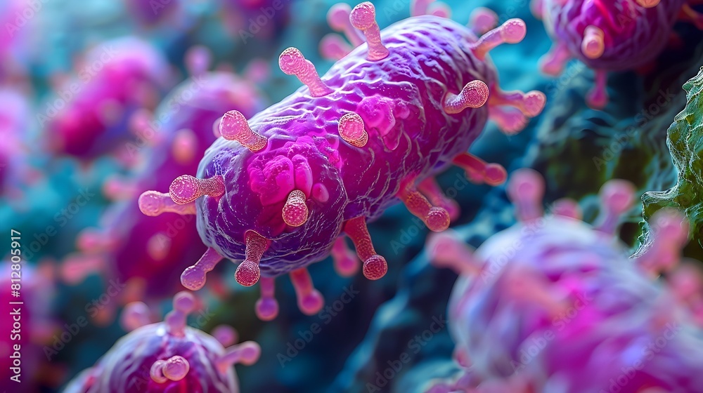 Poster colorful microscopic view of bacteria in scientific laboratory description this captivating image sh