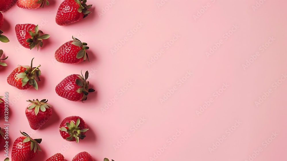 Aufkleber Top above overhead view sideways photo of strawberries isolated on pink background with empty blank space : Generative AI
