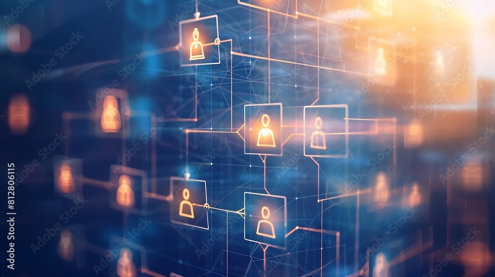 Aufkleber Business process and workflow automation with flowchart Organization chart with hierarchy structure of teams and employees in company Business and technology concept : Generative AI