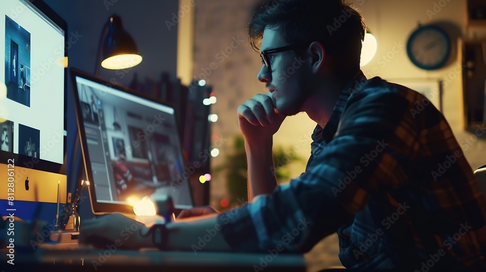 Poster Young designer developing website responsive layout : Generative AI