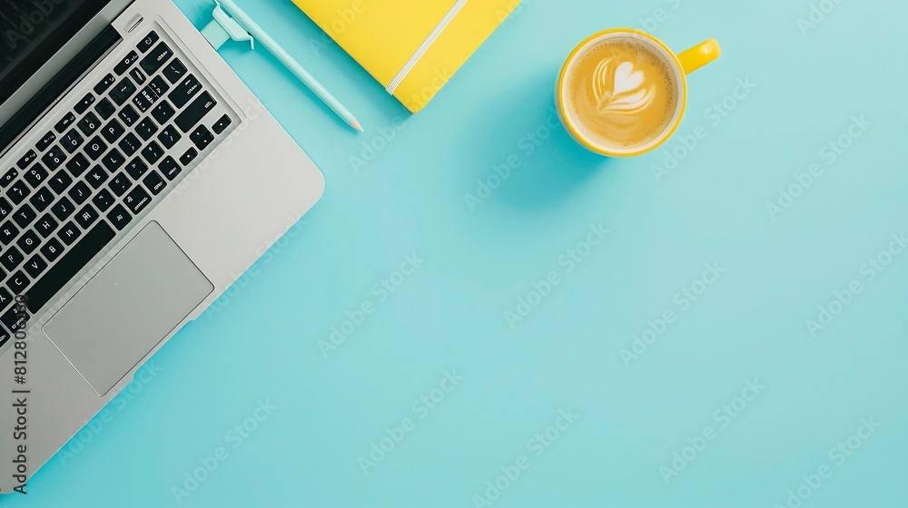 Leinwandbilder minimal work space creative flat lay photo of workspace desk top view office desk with laptop notebo