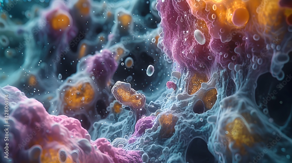 Poster Captivating Microscopic Swarm of Pathogenic Microorganisms Unveiled in Vibrant Scientific Imagery