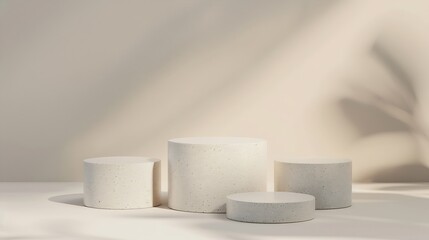 Blank product three podium Minimal scene mockup with 3 stone product podium with copy space promotions cosmetic product showcases copy space : Generative AI