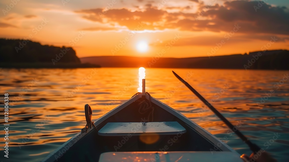 Aufkleber photo of a sunset view on a lake on a boat that can be used as a background : generative ai