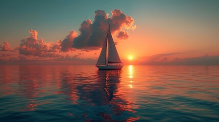 Tranquil Sunset Sailboat Journey on Serene Ocean Waters. horizontal banner