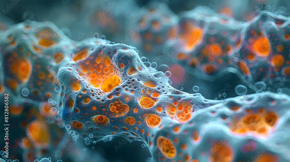 Poster microscopic of intricate animal cell structure in vivid color and detail