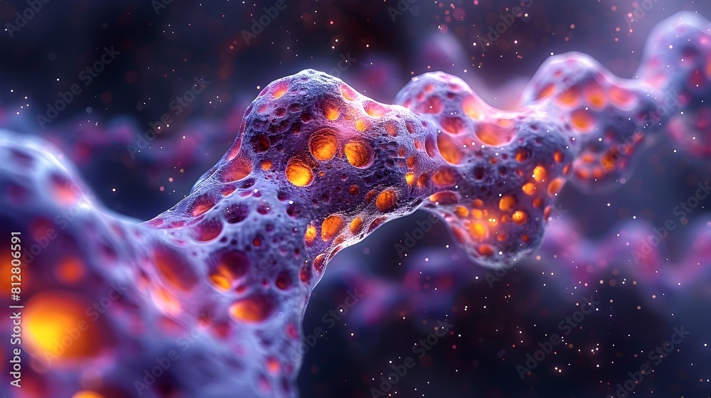 Poster captivating microscopic of cellular dna structure in vivid cosmic hues