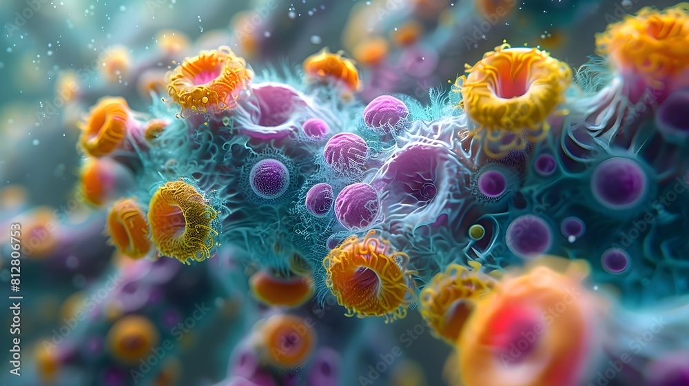Leinwandbilder vibrant microscopic visualization of intricate pathogen structures in scientific laboratory setting