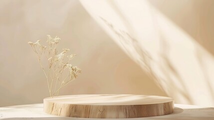 Rustic wood podium on beige background Minimal mockup background for product presentation Wood board for food products or jewelry : Generative AI