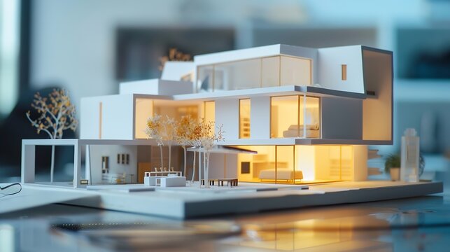 Home model of Architectural designer Studying housing designs Housing designers home furnishings working at home Construction cost estimation best search analysis Soft focus on home mo : Generative AI