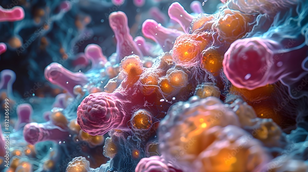 Fototapete Microscopic View of Intricate Pathogenic Structures in Vibrant Colors A Scientific of the Microcosm
