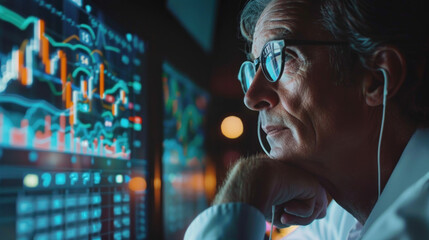 **Business and finance technology concept, investment for success, stock market and digital assets, Investors are analyzing financial data and stock charts for forex trading on virtual screen.