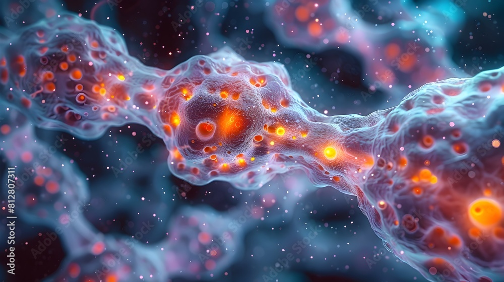 Fototapete intricate microscopic visualization of vibrant cellular structures in vivid color and detail
