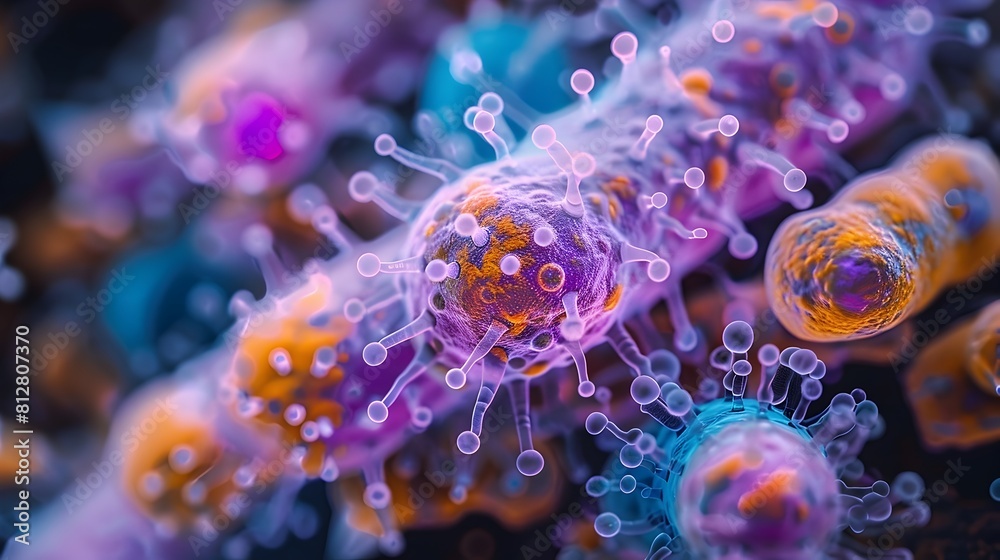 Aufkleber microscopic view of pathogenic microorganisms in vibrant color and detail