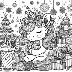 A coloring page of a unicorn image art photo lively used for printing illustrator illustrator.