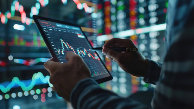 **Businessman trading online stock market on teblet screen, digital investment concept stock photo Data, Technology, Analyzing, Business, Finance