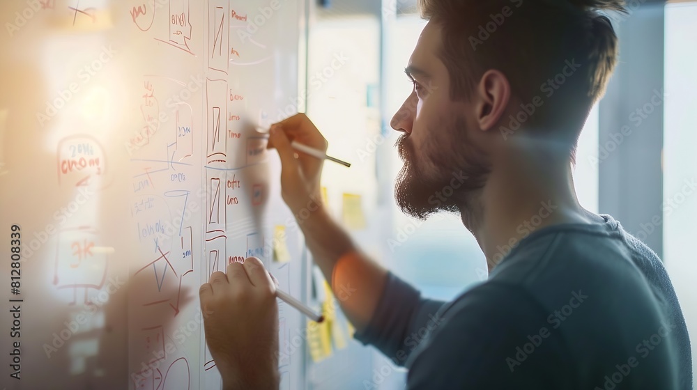 Poster Ux specialist designing new application layout on whiteboard : Generative AI