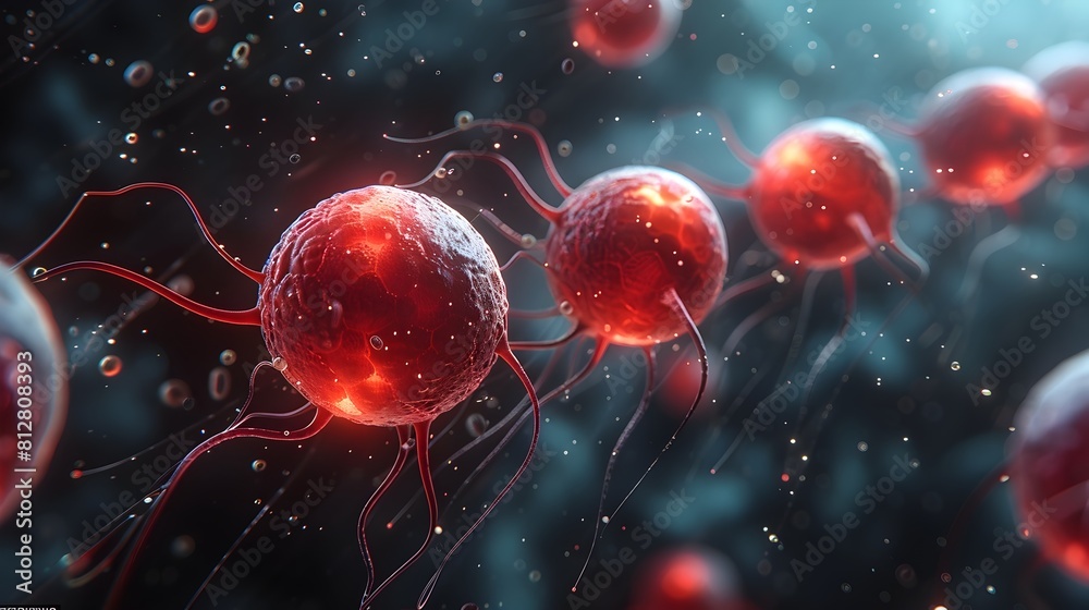 Aufkleber detailed microscopic view of vibrant blood cells and dna structures in a scientific laboratory setti