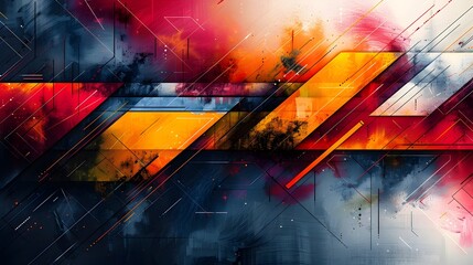 Bold Geometric Abstract Background with Vibrant Overlapping Shapes and Glitch Art Aesthetic