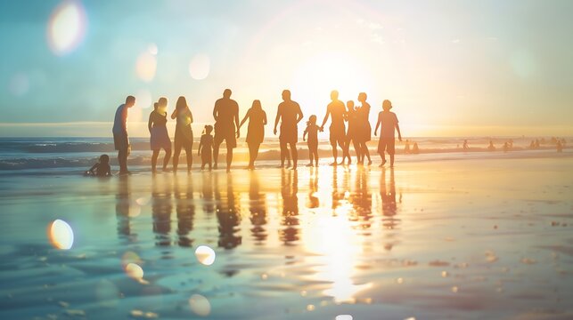 Beach friends and family on the beach lifestyle people vacation holiday on beach Summer holiday having fun concept : Generative AI