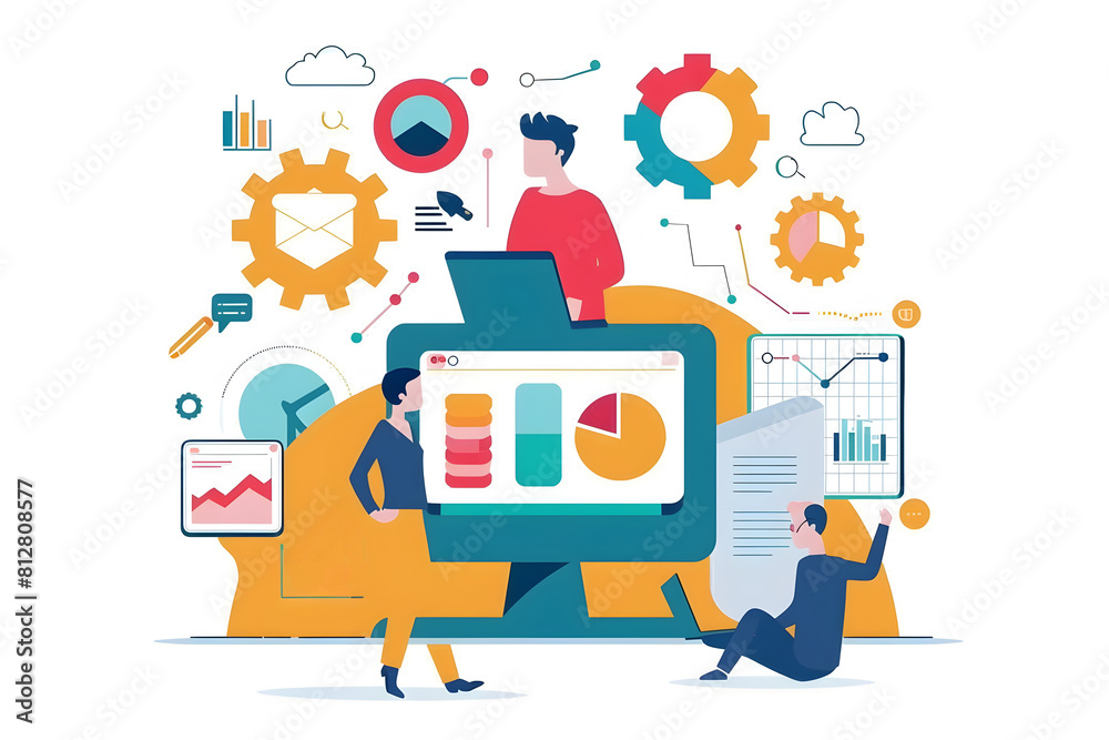 Poster Flat design of marketing minimal trendy design graphic for business analytics data visualization and technology innovation