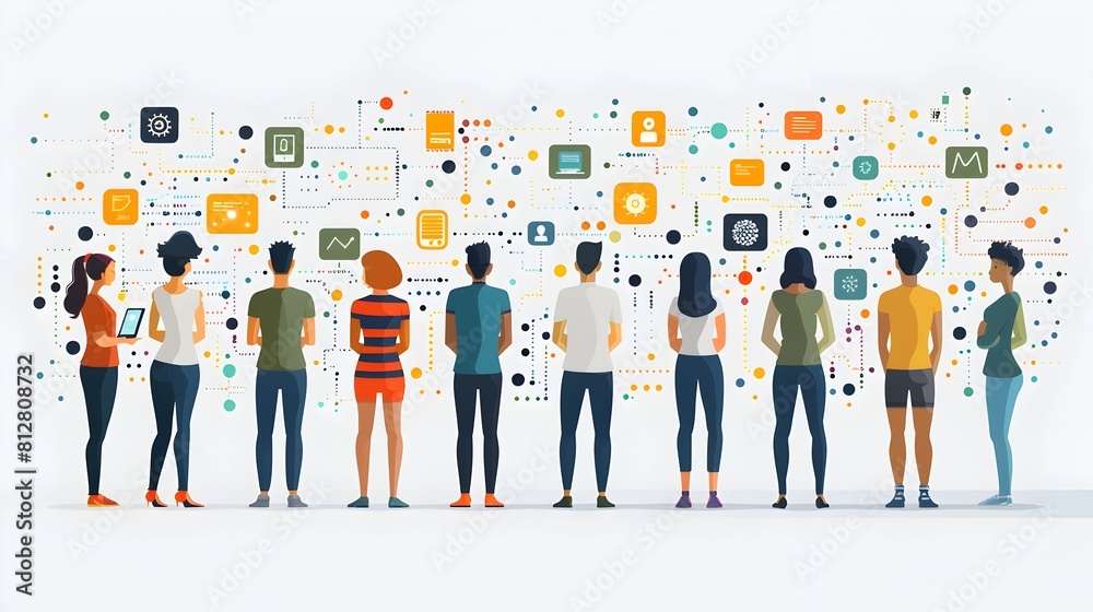 Aufkleber Diverse group of tech savvy professionals in a modern digital workspace with data and information