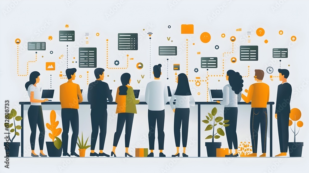 Aufkleber Collaborative Server Data Management and Digital Team Workflow in Modern Workspace Design