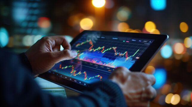 **Businessman trading online stock market on teblet screen, digital investment concept stock photo Data, Technology, Analyzing, Business, Finance